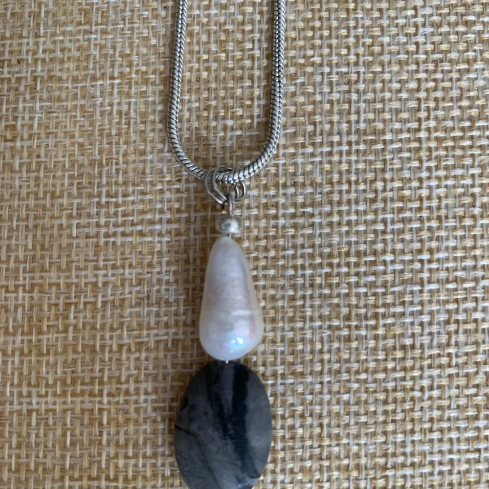Pearl and beach rock necklace sterling, NWT